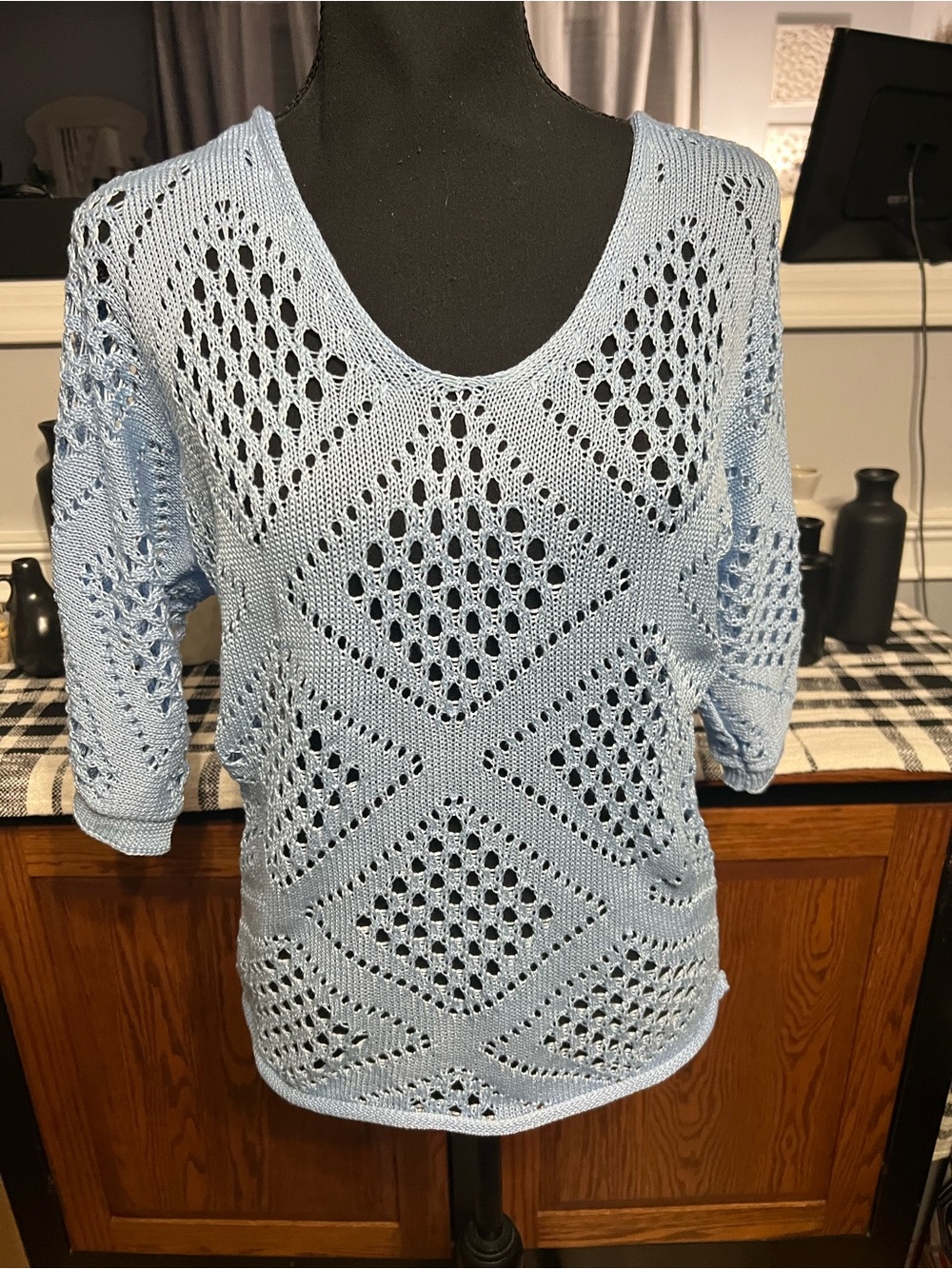 Light Blue Crochet Knit Top